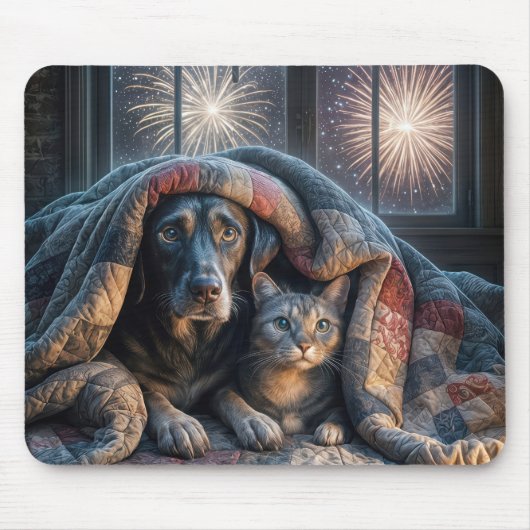 Hund und Katze unter einem Quilt Mousepad (Vorne)