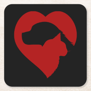 Hund- und Katzenherz-Untersetzer Rechteckiger Pappuntersetzer