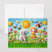 Hund und Kind im Blumengarten fühlen Postkarte (Vorne/Hinten)