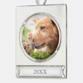 Hund und Küken Banner-Ornament Silber (Links)