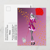 Hund und Lady Herbstbelassen rosa Postkarte (Vorne/Hinten)