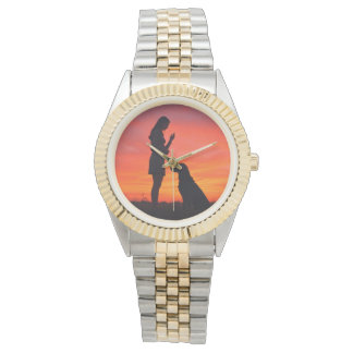 Hund und Mädchen Wecker Armbanduhr