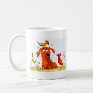 Hund und Papageien Cartoon Kaffeetasse