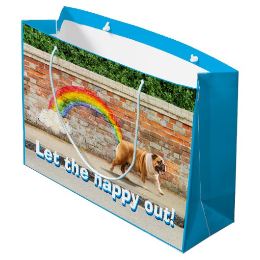 Hund und Rainbow Graffiti Große Geschenktüte (Rückseite Schrägansicht)