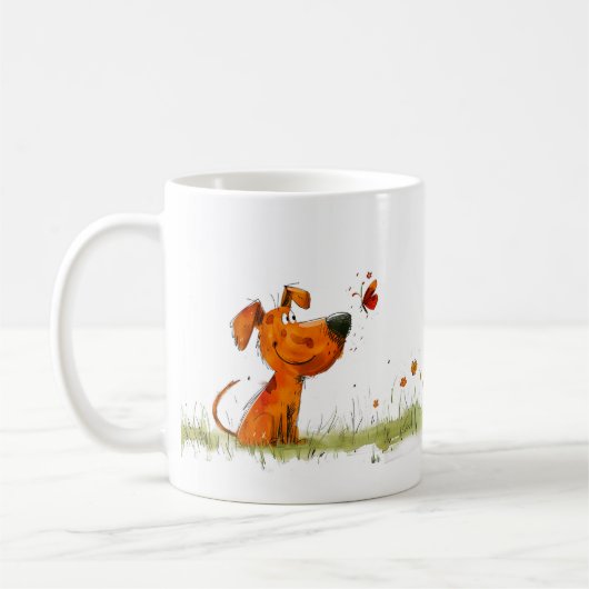 Hund und Schmetterling Cartoon Kaffeetasse (Links)