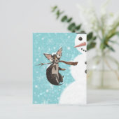 Hund und Schneemann. Postkarte (Stehend Vorderseite)