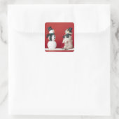 Hund und Snowman Quadratischer Aufkleber (Tasche)