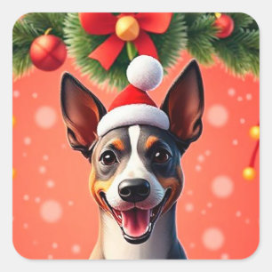 Hund unter festlichen Weihnachtsdekorationen Quadratischer Aufkleber