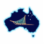 Hund unter fotoskulptur magnet<br><div class="desc">A dog sled with a teal sled bag and the Southern Cross Superollsed on a blue map of Australia. You may add a bit of text on the sled bag. Who would have thunk it? Mushing upside down in Oz; sometimes even on snow. Dog sledding is quite popular in Australia....</div>