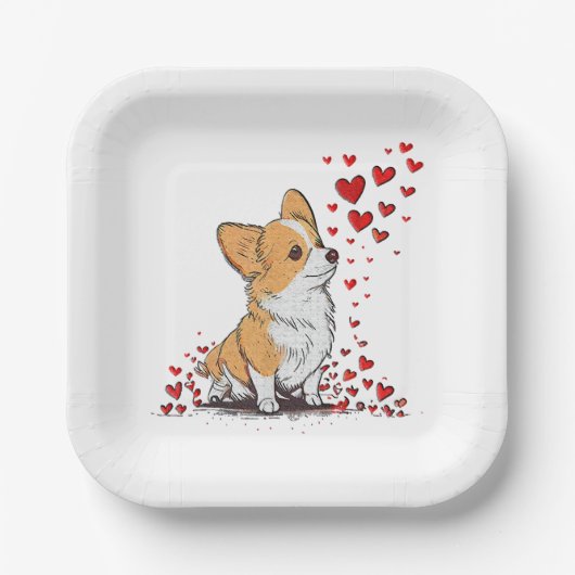 Hund Valentine Niedlich Corgi Valentine s Day Pappteller (Vorderseite)