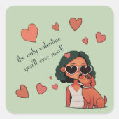 Hund Valentine Quadratischer Aufkleber (Vorderseite)