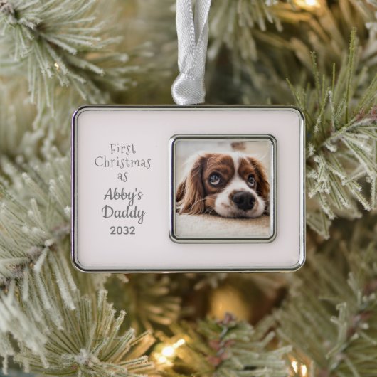 Hund Vater 1. Weihnachtsmädchen Hund DIY Personalz Rahmen-Ornament Silber (Baum)