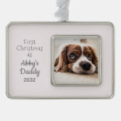 Hund Vater 1. Weihnachtsmädchen Hund DIY Personalz Rahmen-Ornament Silber (Vorderseite)