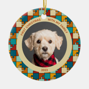 Hund Vintag Puzzle 1. Weihnachten mit Foto Keramik Ornament