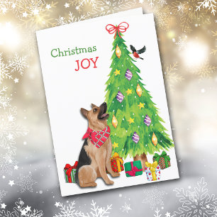 Hund, Vogel und Weihnachtsbaum Feiertagskarte