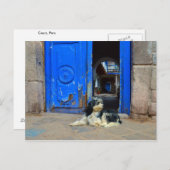Hund vor blauer Tür Gewartet, Cusco, Peru Postkarte (Vorne/Hinten)