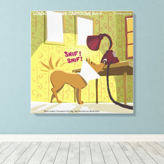 Hund W/E-Collar Niffing Lamp Funny Canvas Print Leinwanddruck (Insitu (Holzboden))