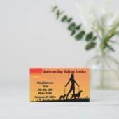 Hund Wanderkarte Silhouette von Mädchen mit zwei H Visitenkarte (Stehend Vorderseite)