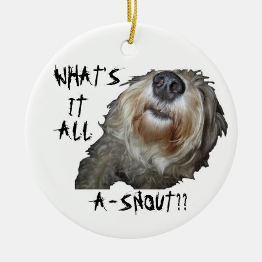 Hund "WAS IST DAS ALLES A-SCHNEE?" Ornament (Vorne)