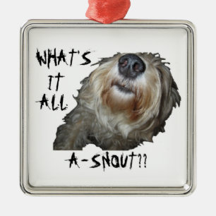 Hund "WAS IST DAS ALLES A-SCHNEE?" Square Ornament Aus Metall