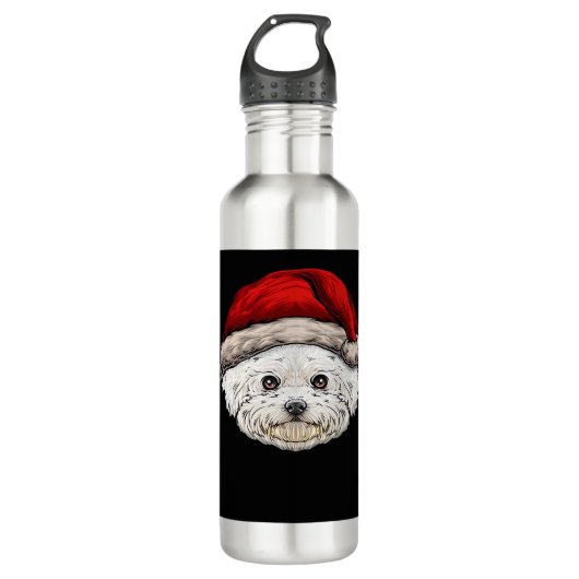 Hund Weihnachten Bichon Santa Hut Auf Einem Bichon Edelstahlflasche (Vorderseite)