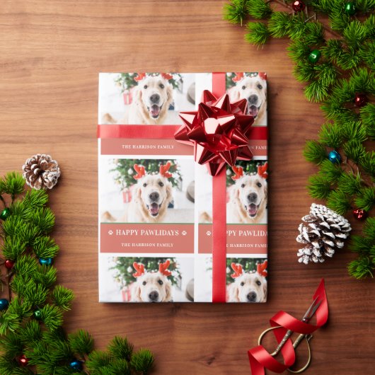 Hund Weihnachts-Foto Happy Pawlidays Geschenkpapier (Feiertagsgeschenk)
