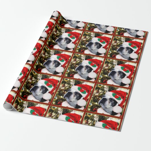 Hund Weihnachtsbostons Terrier Geschenkpapier (Ungerollt)