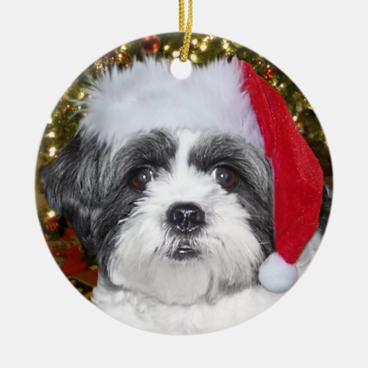 Hund WeihnachtsShih Tzu Keramikornament (Vorne)
