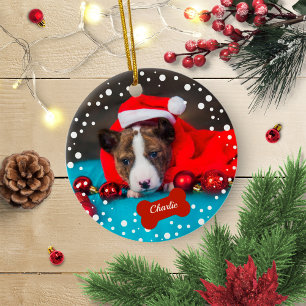 Hund Welpe erstes Weihnachten einfaches Foto Keramik Ornament