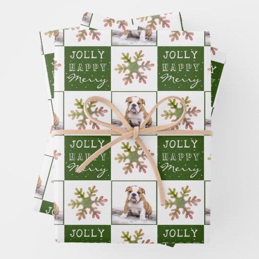 Hund Welpe Foto Snowflake Grün Weihnachten Geschenkpapier Set (Beispiel)