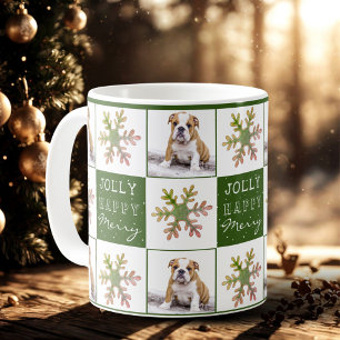 Hund Welpe Haustier Foto Schneeflocke Grün Weihnac Kaffeetasse