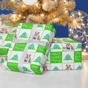 Hund Welpe Haustier Typografie Weihnachtsbaum Foto Geschenkpapier