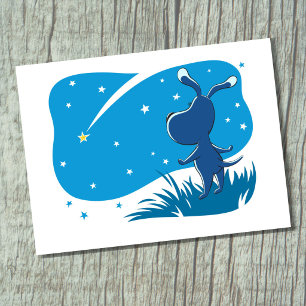 Hund Welpe Sternschnuppe Nacht Blaue Sternenhimmel Postkarte