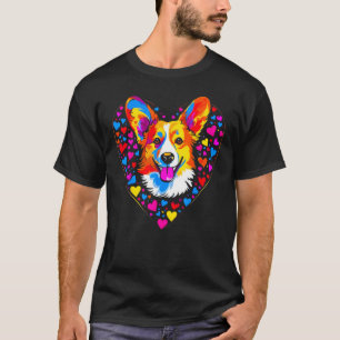 Hund Welsh Corgi Gelb Blau Rot Herz T-Shirt
