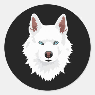 Hund   White Siberian Husky Canine White Snow Dog Runder Aufkleber