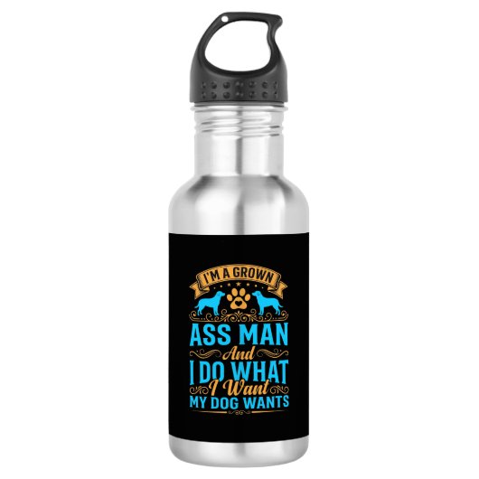 Hund will lustigen erwachsenen Mann Edelstahlflasche (Vorderseite)