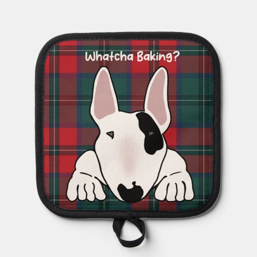 Hund will seinen Anteil an den Backen Leckereien Topflappen (Vorderseite)