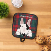 Hund will seinen Anteil an den Backen Leckereien Topflappen (Oben Unten)