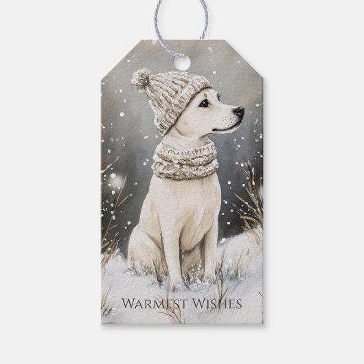Hund Winter Schnee Weihnachten Geschenkanhänger (Vorderseite)