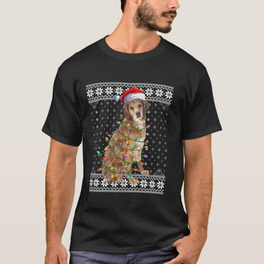 Hund Xmas Ugly Santa Lighting Brittany Spaniel Hun T-Shirt (Vorderseite)