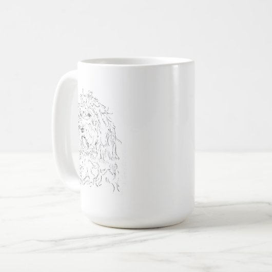 Hund zeichnet Kaffeetasse Cockapoo (Vorderseite Links)