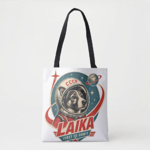 Hund zuerst im Orbit Retro Vintage Astronaut Hund Tasche