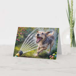 Hund zum Geburtstag in Wasserspritze aus Schlauch Karte