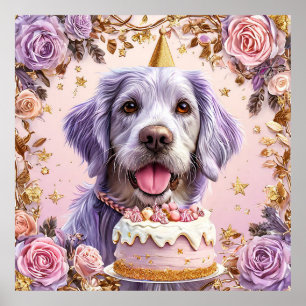 Hund zum Geburtstag mit Kuchen feiert Poster