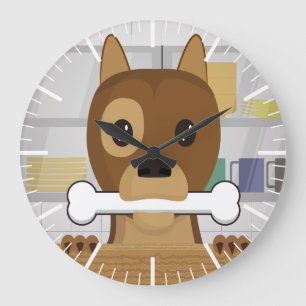 Hündchen in der Küche Große Wanduhr