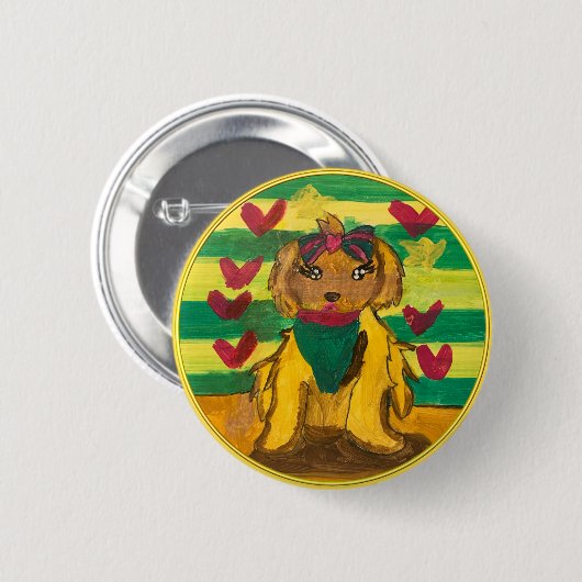Hündchen "Kunst von Kindern" Button (Vorne & Hinten)