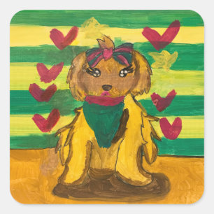 Hündchen "Kunst von Kindern" Quadratischer Aufkleber