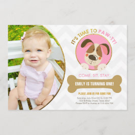 Hündcheneinladungsrosa und Goldtatze-ty Einladung