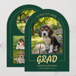 Hunde-Abschluss-Einladung Haustier-Fotos Smaragd & Einladung