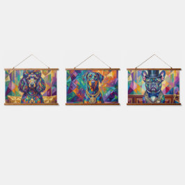Hunde-Adel Pop Art Trio: Dobermann, Pudel & Bulli Wandteppich Mit Holzrahmen